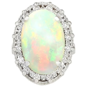 Opal Diamond Ring 14K White Gold