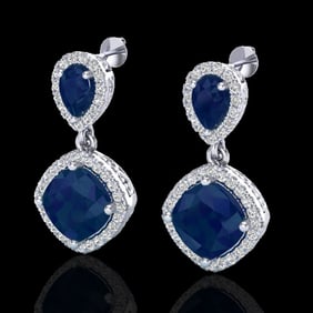 7 ctw Sapphire & Micro Pave VS/SI Diamond Earrings Designer 10k White Gold