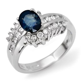 1.75 ctw Blue Sapphire & Diamond Ring 18k White Gold
