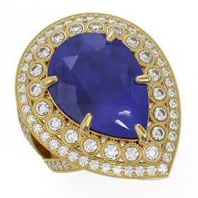 16.29 ctw Certified Sapphire & Diamond Victorian Ring 14K Yellow Gold
