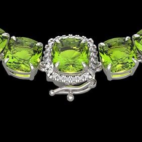 100 ctw Peridot & Diamond Micro Pave Necklace 14k White Gold