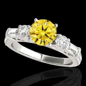 2 ctw Certified SI/I Fancy Intense Yellow Diamond Pave Ring 10k White Gold