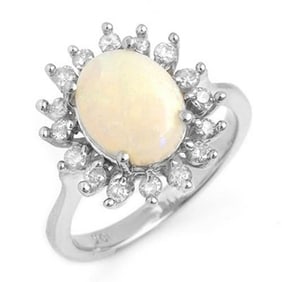 1.78 ctw Opal & Diamond Ring 18k White Gold