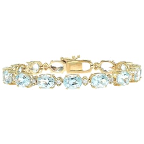 Aquamarine Diamond Bracelet 14K Yellow Gold