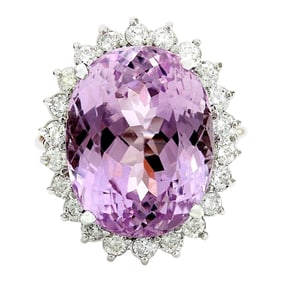 Kunzite Diamond Ring 14K White Gold