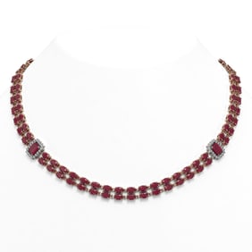 41.63 ctw Ruby & Diamond Necklace 14K Rose Gold