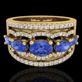 2.25 ctw Tanzanite & Micro Pave VS/SI Diamond Designer Ring 10k Yellow Gold
