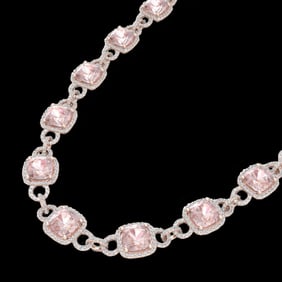 49 ctw Morganite & Micro Diamond Eternity Necklace 14k Rose Gold