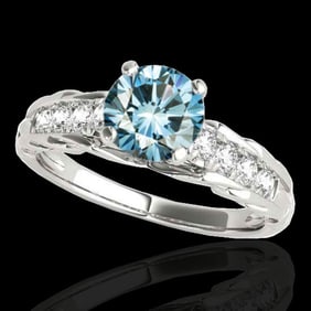 1.2 ctw SI Certified Fancy Blue Diamond Solitaire Ring 10k White Gold