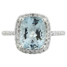 Aquamarine 14K White Gold Diamond Ring