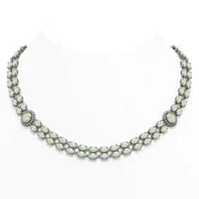39.37 ctw Opal & Diamond Necklace 14K White Gold