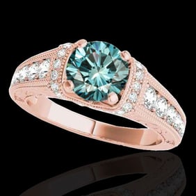 1.75 ctw SI Certified Blue Diamond Solitaire Antique Ring 10k Rose Gold