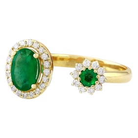 1.20 CTW Emerald 14K Yellow Gold Diamond Ring