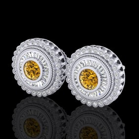 2.61 ctw Intense Fancy Yellow Diamond Art Deco Earrings 18k White Gold