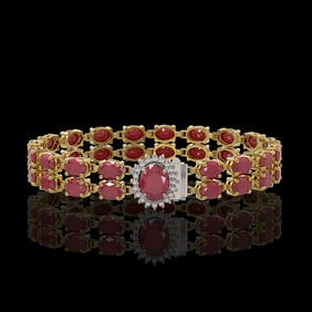 30.12 ctw Ruby & Diamond Bracelet 14K Yellow Gold
