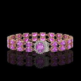 14.1 ctw Amethyst & Diamond Bracelet 14K Rose Gold