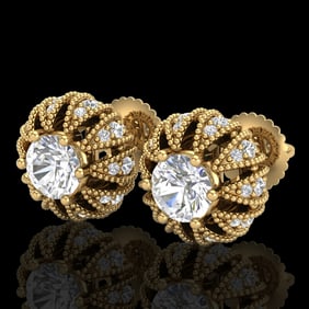 2.01 ctw VS/SI Diamond Art Deco Micro Pave Stud Earrings 18k Yellow Gold