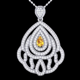 2 ctw Yellow Sapphire & Micro VS/SI Diamond Necklace 18k White Gold
