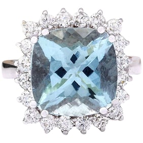 Aquamarine Diamond Ring 14K White Gold