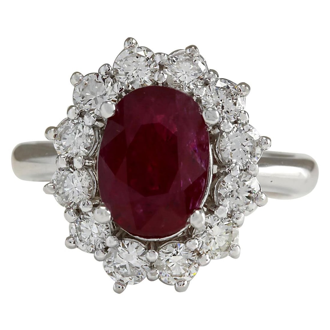 Ruby Diamond Ring 14K White Gold: Natural Ruby Diamond Ring 14K White Gold Ring Size: 7 US, Resizable Metal: 14k Gold, White Gold Stone: Diamond, Ruby Stone Cut: Oval Cut Place of Origin: United States Period: 2010- Date of Manufactur