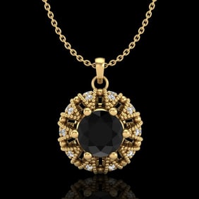 1.2 ctw Fancy Black Diamond Art Deco Micro Pave Necklace 18k Yellow Gold