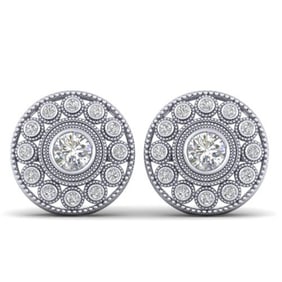 1.11 ctw VS/SI Diamond Art Deco Stud Earrings 14k White Gold