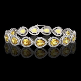 17.3 ctw Fancy Citrine & Diamond Micro Pave Halo Bracelet 10k White Gold