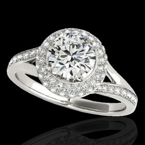 1.85 ctw Certified Diamond Solitaire Halo Ring 10k White Gold