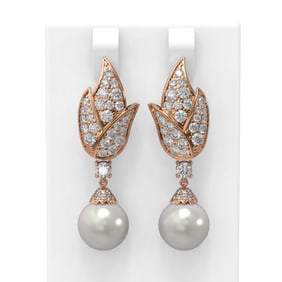 3.62 ctw Diamond & Pearl Earrings 18K Rose Gold