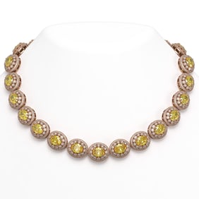 89.35 ctw Canary Citrine & Diamond Victorian Necklace 14K Rose Gold