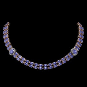 36.19 ctw Tanzanite & Diamond Necklace 14K Rose Gold