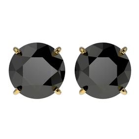 3.18 ctw Fancy Black Diamond Solitaire Stud Earrings 10k Yellow Gold