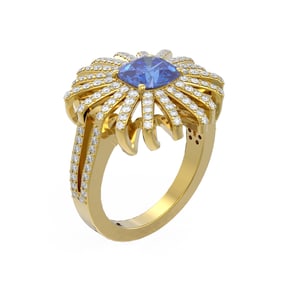 3.10 ctw Tanzanite & Diamond Ring 18K Yellow Gold