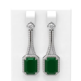 13.07 ctw Emerald & Diamond Earrings 18K White Gold