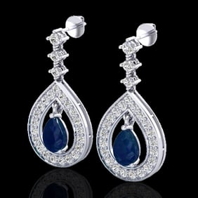 2.25 ctw Sapphire & Micro Pave VS/SI Diamond Earrings 14k White Gold