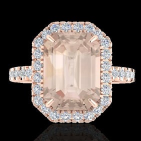 4.50 ctw Morganite & Micro Pave VS/SI Diamond Ring 14k Rose Gold