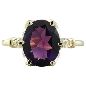 Amethyst Diamond Ring 14K Yellow Gold
