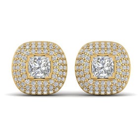 2 ctw Princess VS/SI Diamond Art Deco Micro Earrings 14k Yellow Gold
