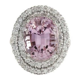 Kunzite Diamond Ring 14K White Gold