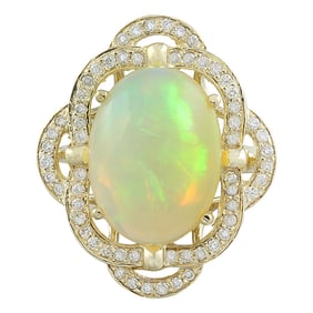 Opal Diamond Ring 14K Yellow Gold