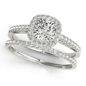 0.93 ctw Certified VS/SI Cushion Diamond 2pc Set Halo 14k White Gold