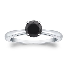 Natural 0.75 CTW Black Diamond Solitaire Ring 18K White Gold