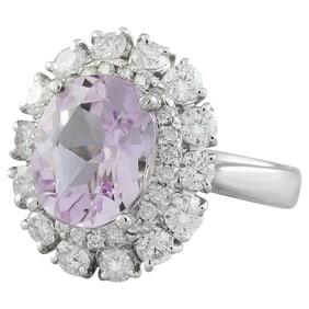 Kunzite Diamond Ring 14K White Gold