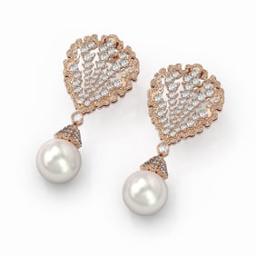4.5 ctw Diamond & Pearl Earrings 18K Rose Gold