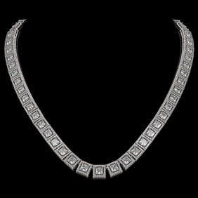 36.30 ctw Princess Cut Diamond Micro Pave Necklace 18K White Gold