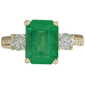 Emerald Diamond Ring 14K Yellow Gold
