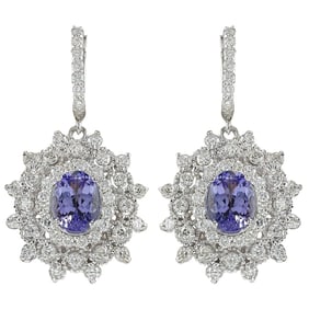 Natural Tanzanite Diamond Earrings In 14