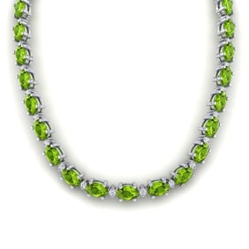 46.5 ctw Peridot & VS/SI Diamond Eternity Necklace 10k White Gold