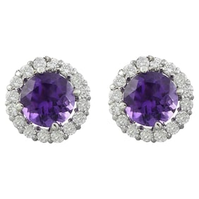 Amethyst Diamond Earrings 14K White Gold