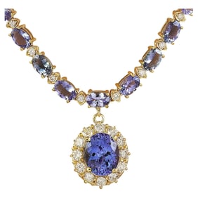 Tanzanite Diamond Necklace 14K Yellow Gold